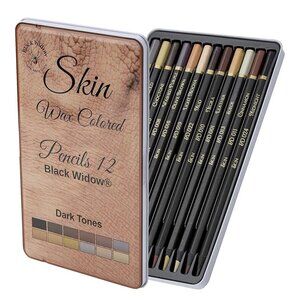 3/$28❤️unused Set of 12 Black Widow Skin Tone Wax Colored Pencils Dark Tones